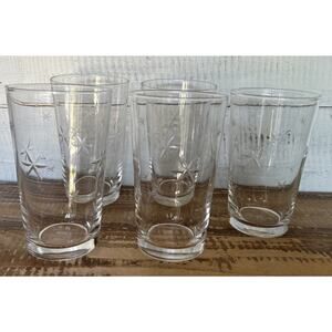 Set 5 Vintage MCM Barware Quartzex Crystal Star Dust Atomic Flat Tumbler 5” Cup